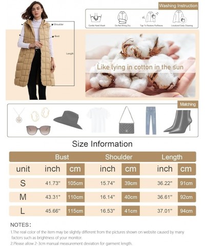 Women Long Puffer Vest with Hoodie Quilted Lightweight Sleeveless Jacket Winter Puffy Gilet Outerwear Khaki $15.36 Vests