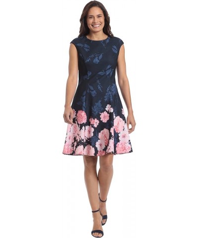 Women's Perfect Versatile Scuba Crepe Fit & Flare Dress Event Guest of Occasion Office Career Navy/Blush $19.46 Dresses