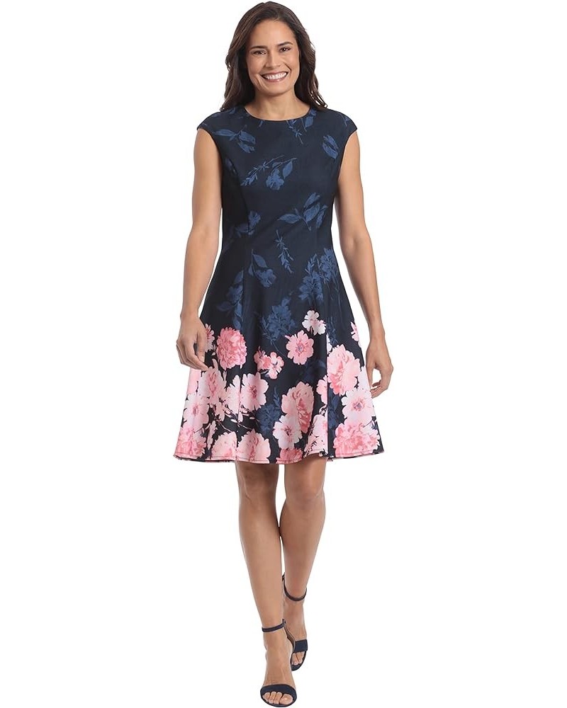 Women's Perfect Versatile Scuba Crepe Fit & Flare Dress Event Guest of Occasion Office Career Navy/Blush $19.46 Dresses