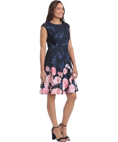 Women's Perfect Versatile Scuba Crepe Fit & Flare Dress Event Guest of Occasion Office Career Navy/Blush $19.46 Dresses