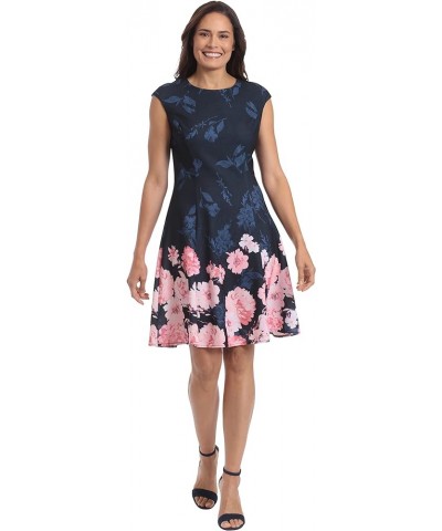 Women's Perfect Versatile Scuba Crepe Fit & Flare Dress Event Guest of Occasion Office Career Navy/Blush $19.46 Dresses