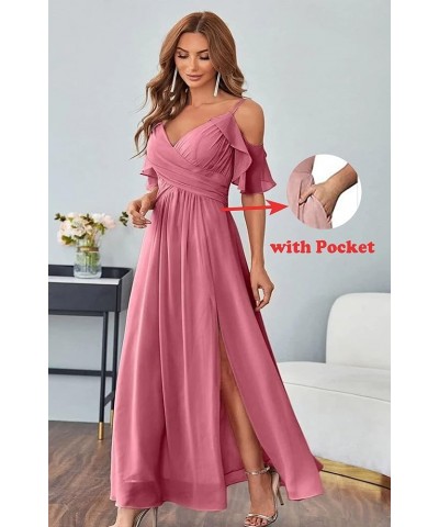 Women's Cold Shoulder Chiffon Bridesmaids Dresses Long Slit Formal Party Dress for Junior ABC095… Teal Blue $35.99 Dresses