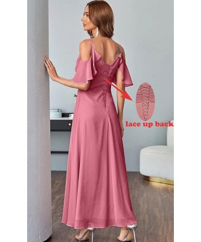 Women's Cold Shoulder Chiffon Bridesmaids Dresses Long Slit Formal Party Dress for Junior ABC095… Teal Blue $35.99 Dresses