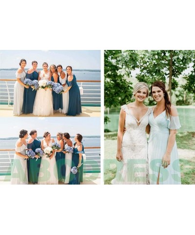 Women's Cold Shoulder Chiffon Bridesmaids Dresses Long Slit Formal Party Dress for Junior ABC095… Teal Blue $35.99 Dresses