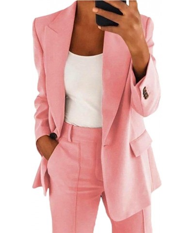 2 Piece Outfits for Women Business Blazer Pant Suit Set for Work Casual Classic Open Front Suits Set Cardigan Jacket Pink $8....