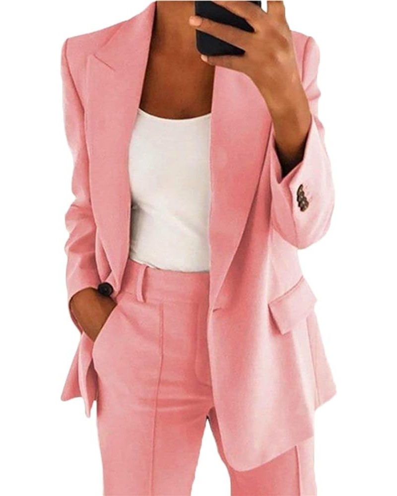 2 Piece Outfits for Women Business Blazer Pant Suit Set for Work Casual Classic Open Front Suits Set Cardigan Jacket Pink $8....