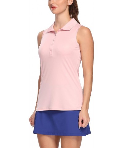 Women's Polo Sleeveless Shirts UPF 50+ Quick Dry Golf Tennis Athletic Tank Tops Outdoor Sports Light Pink $10.65 Shirts