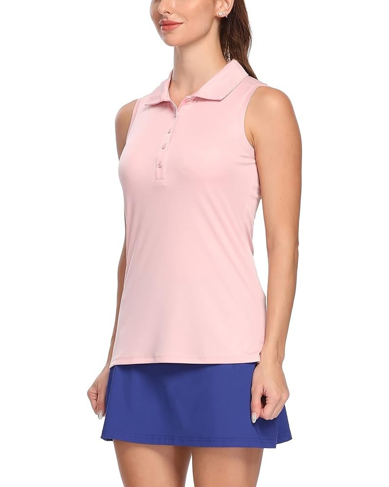 Women's Polo Sleeveless Shirts UPF 50+ Quick Dry Golf Tennis Athletic Tank Tops Outdoor Sports Light Pink $10.65 Shirts