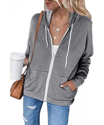 Hoodies for Women Zip UP Hooded Sweatshirts Fall Fashion 2023 Long Sleeve Drawstring Tops Casual Lightweight Jackets A01-gray...