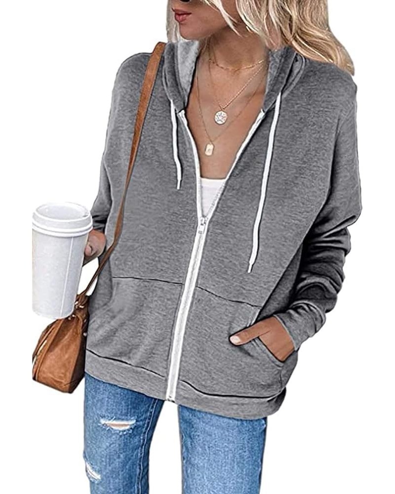 Hoodies for Women Zip UP Hooded Sweatshirts Fall Fashion 2023 Long Sleeve Drawstring Tops Casual Lightweight Jackets A01-gray...