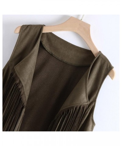 Hippie Vest for Women Vintage Ethnic 70s Tassel Vest Faux Seude Solid Sleeveless Fringe Hippie Jacket Vest Green $7.13 Vests