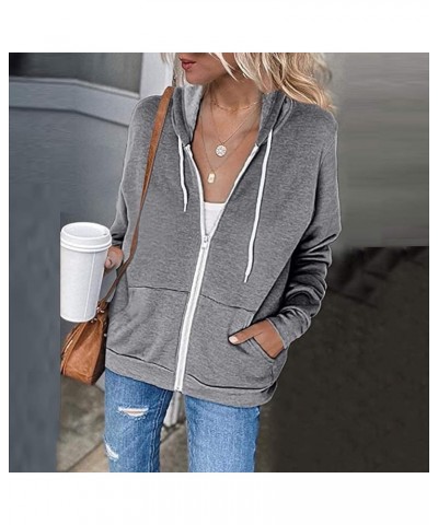 Hoodies for Women Zip UP Hooded Sweatshirts Fall Fashion 2023 Long Sleeve Drawstring Tops Casual Lightweight Jackets A01-gray...