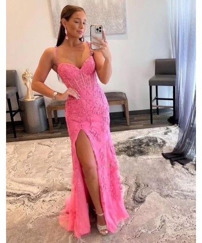 Lace Appliques Prom Dresses for Women Tulle Mermaid Bodycon Formal Evening Dress with Slit BD432 Yellow $41.40 Dresses