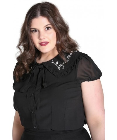 Embroidery Blouse Ruffled Collar Rockabilly 1940s Retro Black $20.67 Blouses