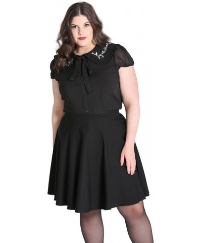 Embroidery Blouse Ruffled Collar Rockabilly 1940s Retro Black $20.67 Blouses