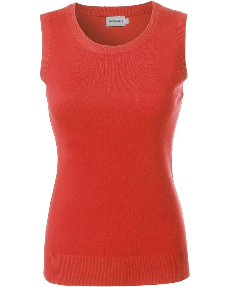 Women's Solid Office Look Soft Stretch Sleeveless Viscose Knit Vest Top Awttsl0104 Coral $9.62 Vests