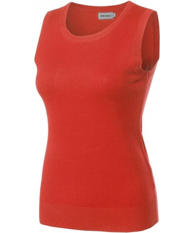 Women's Solid Office Look Soft Stretch Sleeveless Viscose Knit Vest Top Awttsl0104 Coral $9.62 Vests