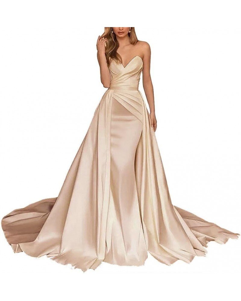 Elegant Beach Mermaid Wedding Dresses Satin Prom Ball Gowns for Bride Long Formal Evening Party Gowns A-champagne $35.70 Dresses