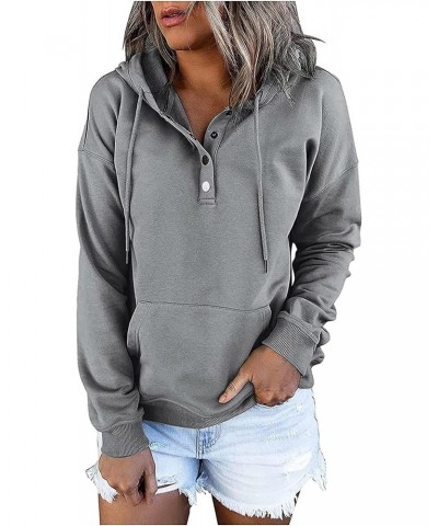 Womens Fashion Hoodie 2023 Button Collar Pullover Drawstring Hooded Sweatshirt Casual Long Sleeve Tops Fall Clothes $12.68 Ho...