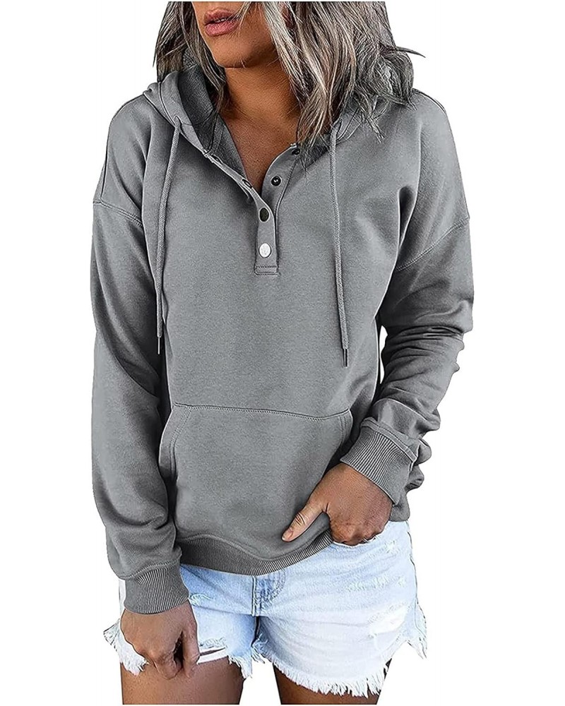 Womens Fashion Hoodie 2023 Button Collar Pullover Drawstring Hooded Sweatshirt Casual Long Sleeve Tops Fall Clothes $12.68 Ho...