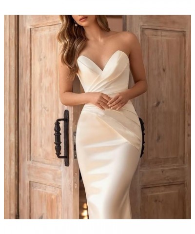 Elegant Beach Mermaid Wedding Dresses Satin Prom Ball Gowns for Bride Long Formal Evening Party Gowns A-champagne $35.70 Dresses