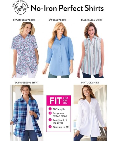 Women's Plus Size Perfect Three Quarter Sleeve Shirt Blue Coast Mitered Stripe $19.20 Tops