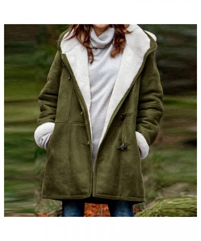 Women Fleece Hooded Jacket Long Sleeve Plus Size Solid Plain Button Down Plush Sherpa Coat Winter Warm Clothes with Pocket 1-...