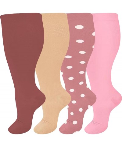 3 Pair Medical Sport Compression Socks Men Women, Compression Stocking Nurse Socks for Edema Travel Brick Red+beige+peach+pin...