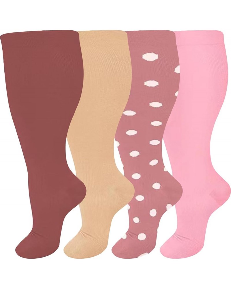 3 Pair Medical Sport Compression Socks Men Women, Compression Stocking Nurse Socks for Edema Travel Brick Red+beige+peach+pin...