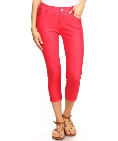 Women's Ultra Soft Classic Bermuda Shorts Capris Full Lenth Jeggings Capri Red $10.47 Pants