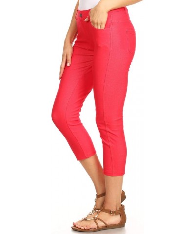 Women's Ultra Soft Classic Bermuda Shorts Capris Full Lenth Jeggings Capri Red $10.47 Pants