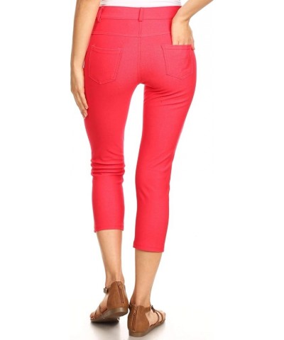 Women's Ultra Soft Classic Bermuda Shorts Capris Full Lenth Jeggings Capri Red $10.47 Pants