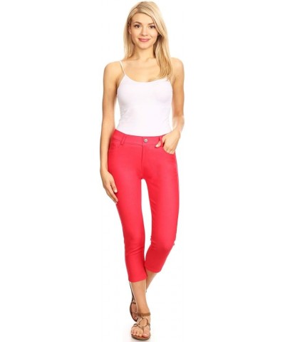 Women's Ultra Soft Classic Bermuda Shorts Capris Full Lenth Jeggings Capri Red $10.47 Pants