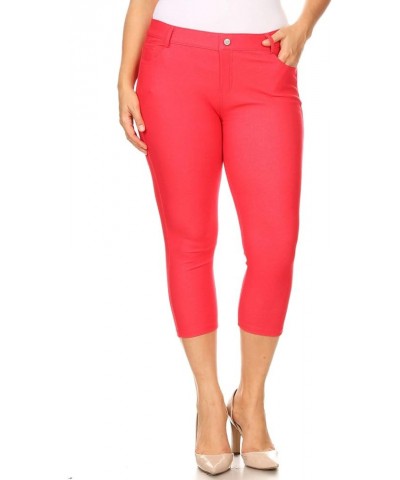 Women's Ultra Soft Classic Bermuda Shorts Capris Full Lenth Jeggings Capri Red $10.47 Pants