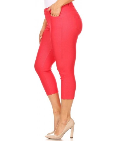 Women's Ultra Soft Classic Bermuda Shorts Capris Full Lenth Jeggings Capri Red $10.47 Pants