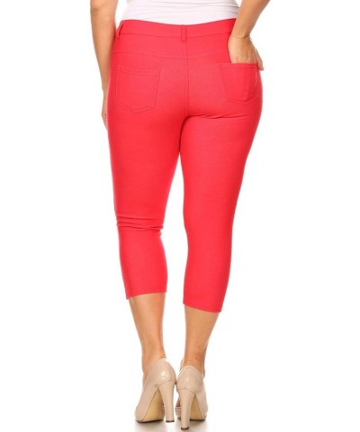 Women's Ultra Soft Classic Bermuda Shorts Capris Full Lenth Jeggings Capri Red $10.47 Pants