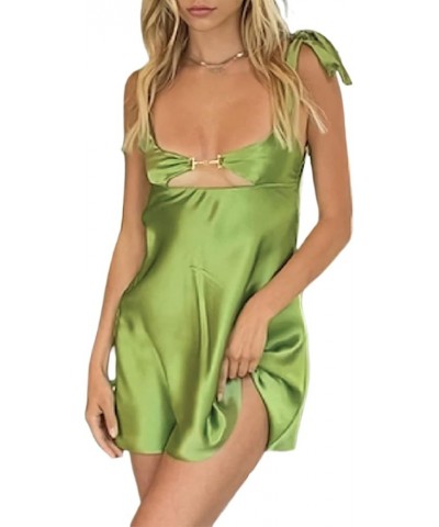 Sexy Summer Dresses for Women Sleeveless Spaghetti Strap Cut Out Bodycon Tank Dress Backless Satin Mini Party Dress Green $9....