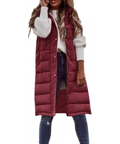 Womens Long Quilted Vest Hooded Maxi Length Sleeveless Vest Padded Coat Winter Outerwear Ladies And Jackets Hca-wine $18.48 J...