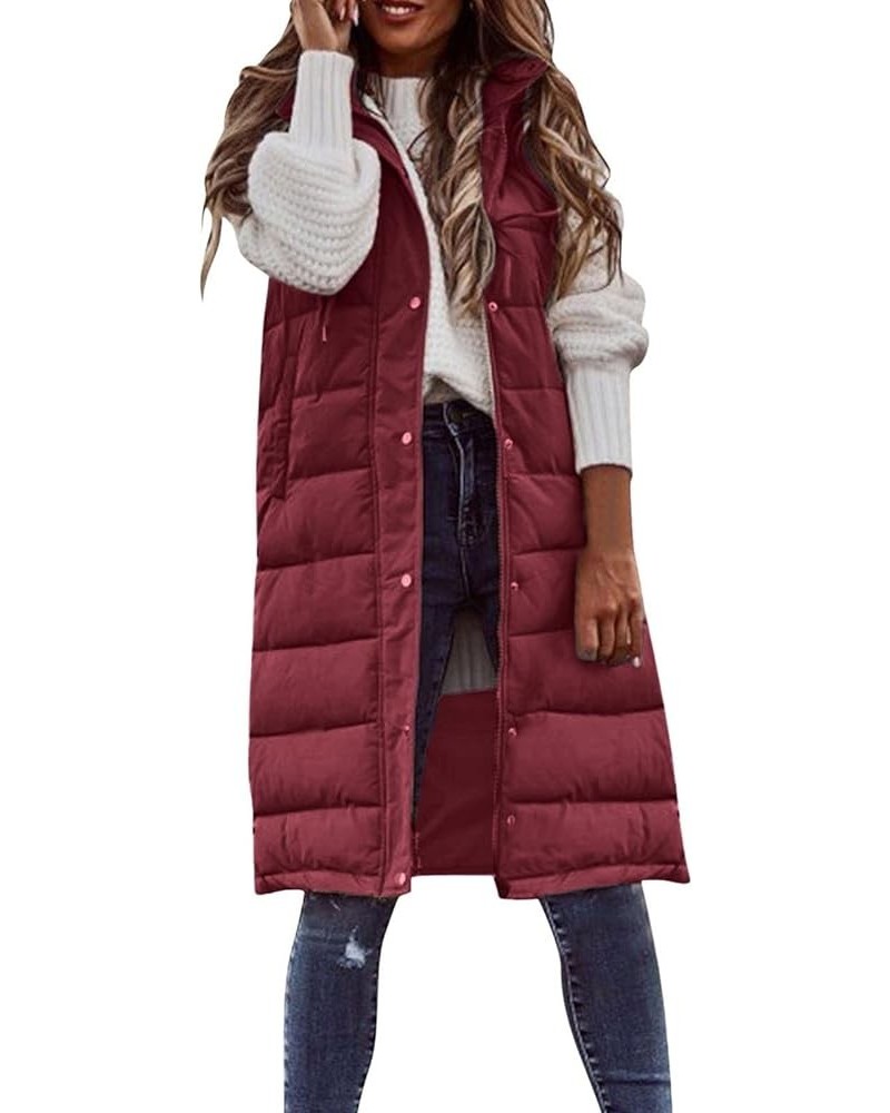 Womens Long Quilted Vest Hooded Maxi Length Sleeveless Vest Padded Coat Winter Outerwear Ladies And Jackets Hca-wine $18.48 J...