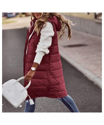 Womens Long Quilted Vest Hooded Maxi Length Sleeveless Vest Padded Coat Winter Outerwear Ladies And Jackets Hca-wine $18.48 J...