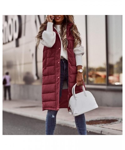 Womens Long Quilted Vest Hooded Maxi Length Sleeveless Vest Padded Coat Winter Outerwear Ladies And Jackets Hca-wine $18.48 J...