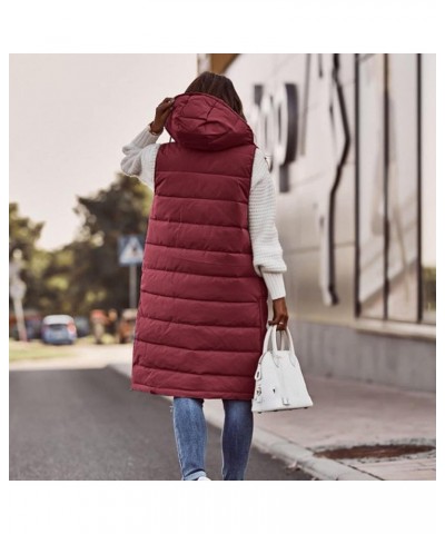 Womens Long Quilted Vest Hooded Maxi Length Sleeveless Vest Padded Coat Winter Outerwear Ladies And Jackets Hca-wine $18.48 J...