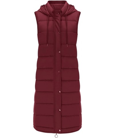 Womens Long Quilted Vest Hooded Maxi Length Sleeveless Vest Padded Coat Winter Outerwear Ladies And Jackets Hca-wine $18.48 J...