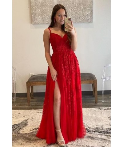 Lace Applique Corset Prom Dresses 2024 Tulle Long Ball Gowns for Women Formal Spaghetti Straps Split Wedding Dresses Blush $4...