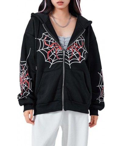 Women Zip Up Hoodie Rhinestone Skeleton Goth Clothes Vintage Oversized Sweatshirt Print Jacket Streetwear Coat R-black $20.71...