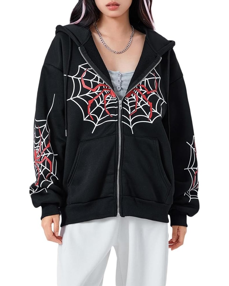 Women Zip Up Hoodie Rhinestone Skeleton Goth Clothes Vintage Oversized Sweatshirt Print Jacket Streetwear Coat R-black $20.71...