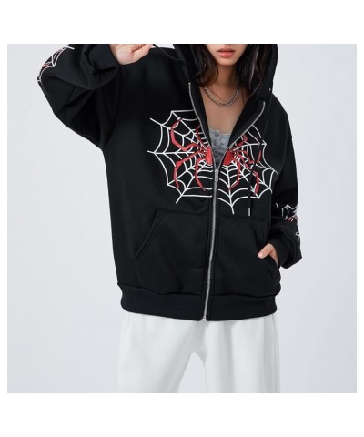 Women Zip Up Hoodie Rhinestone Skeleton Goth Clothes Vintage Oversized Sweatshirt Print Jacket Streetwear Coat R-black $20.71...