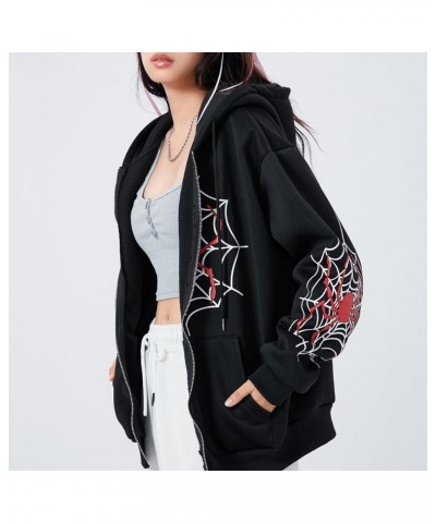 Women Zip Up Hoodie Rhinestone Skeleton Goth Clothes Vintage Oversized Sweatshirt Print Jacket Streetwear Coat R-black $20.71...