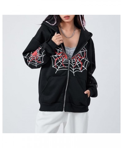 Women Zip Up Hoodie Rhinestone Skeleton Goth Clothes Vintage Oversized Sweatshirt Print Jacket Streetwear Coat R-black $20.71...