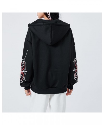 Women Zip Up Hoodie Rhinestone Skeleton Goth Clothes Vintage Oversized Sweatshirt Print Jacket Streetwear Coat R-black $20.71...